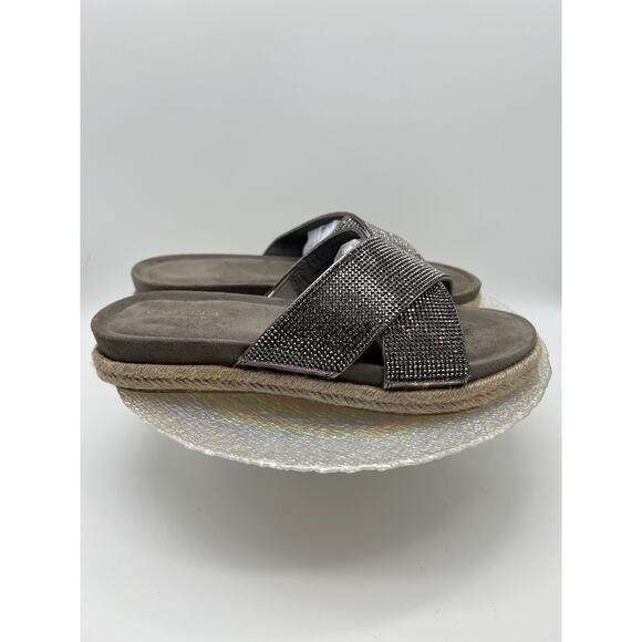 Carvela Comfort Slip on Silver Rhinestone Open Round Toe Sandals Size 7 - Picture 5 of 10